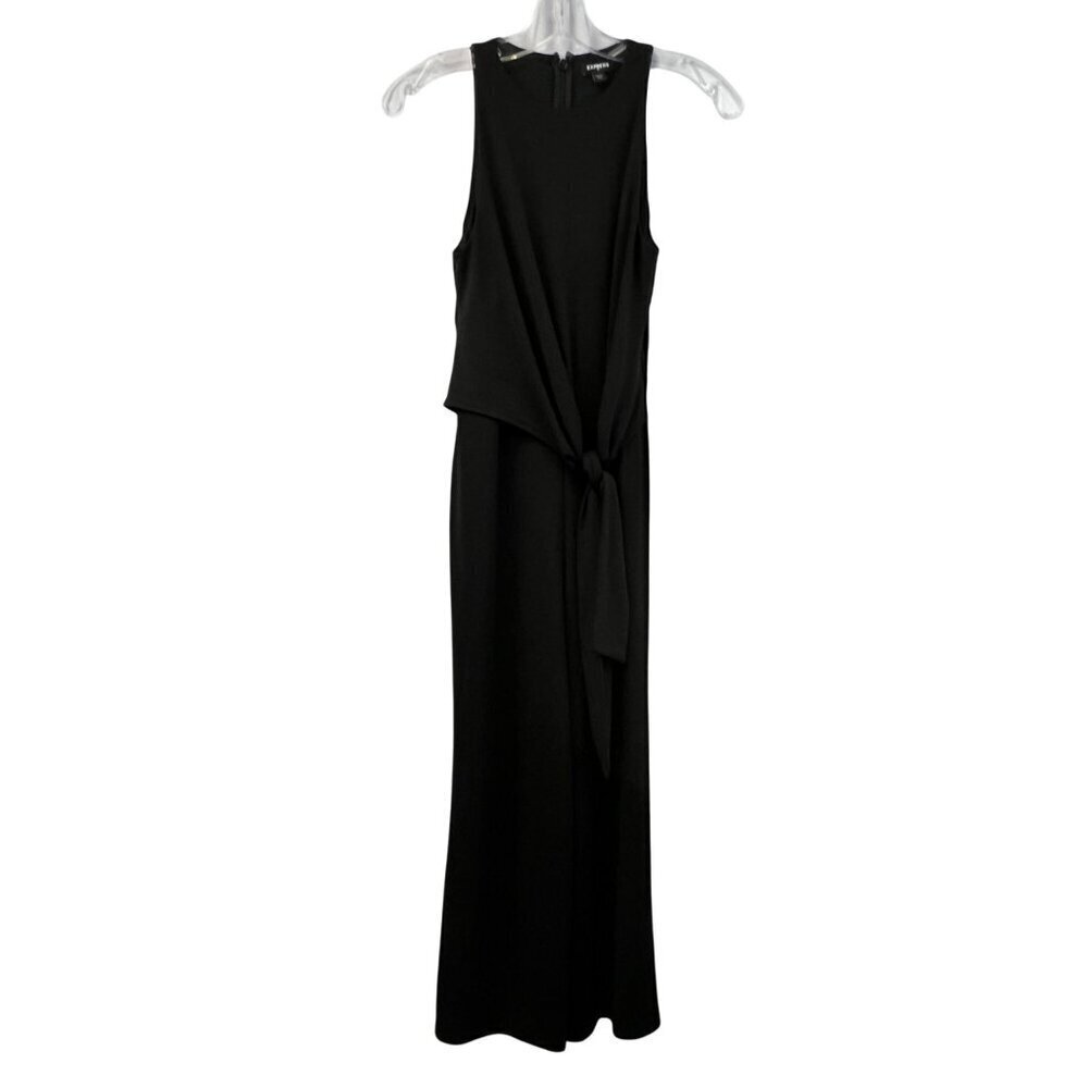 Express Womens Sleeveless Jumpsuit Cropped Front Tie Black Size XXS Zip